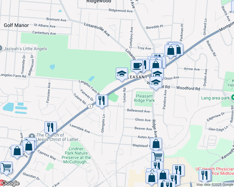 map of restaurants, bars, coffee shops, grocery stores, and more near 5979 Lester Road in Cincinnati