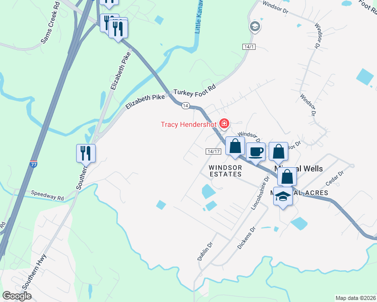 map of restaurants, bars, coffee shops, grocery stores, and more near 1 Orange Road in Mineral Wells