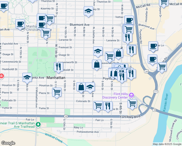 map of restaurants, bars, coffee shops, grocery stores, and more near 113 North Juliette Avenue in Manhattan