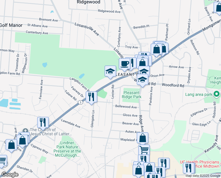 map of restaurants, bars, coffee shops, grocery stores, and more near 5979 Lester Road in Cincinnati