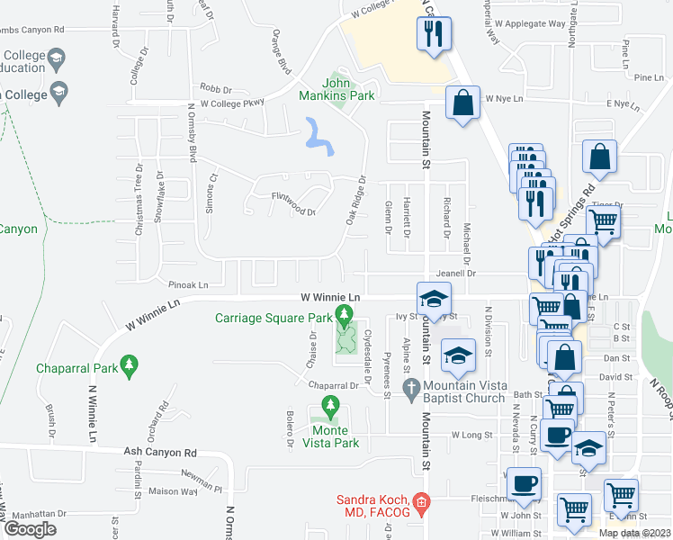 map of restaurants, bars, coffee shops, grocery stores, and more near 2164 Shadow Brook Court in Carson City