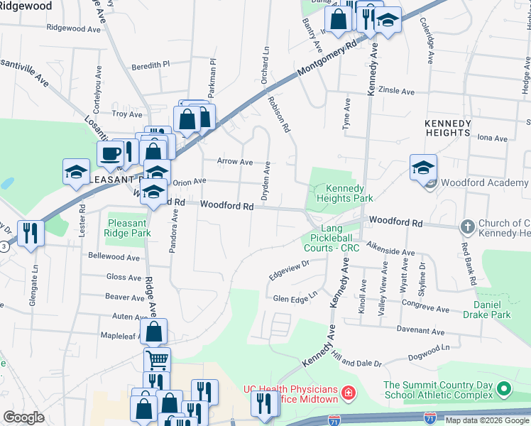 map of restaurants, bars, coffee shops, grocery stores, and more near in Cincinnati