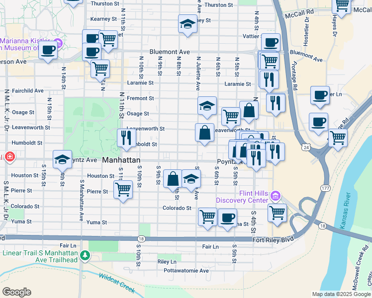 map of restaurants, bars, coffee shops, grocery stores, and more near 113 North Juliette Avenue in Manhattan