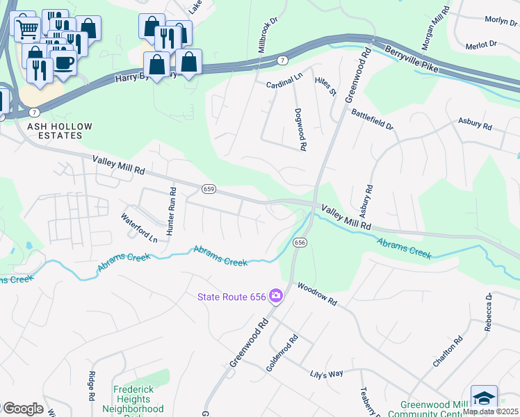 map of restaurants, bars, coffee shops, grocery stores, and more near 105 Van Buren Court in Winchester