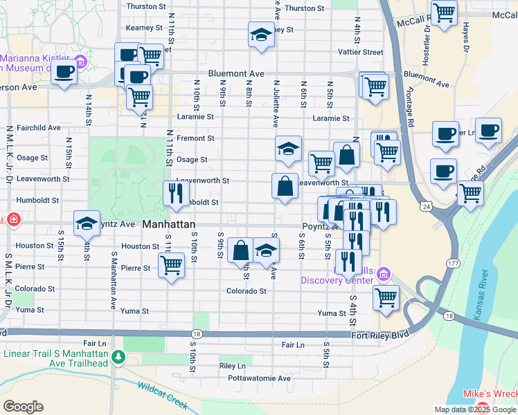 map of restaurants, bars, coffee shops, grocery stores, and more near 717 Humboldt Street in Manhattan