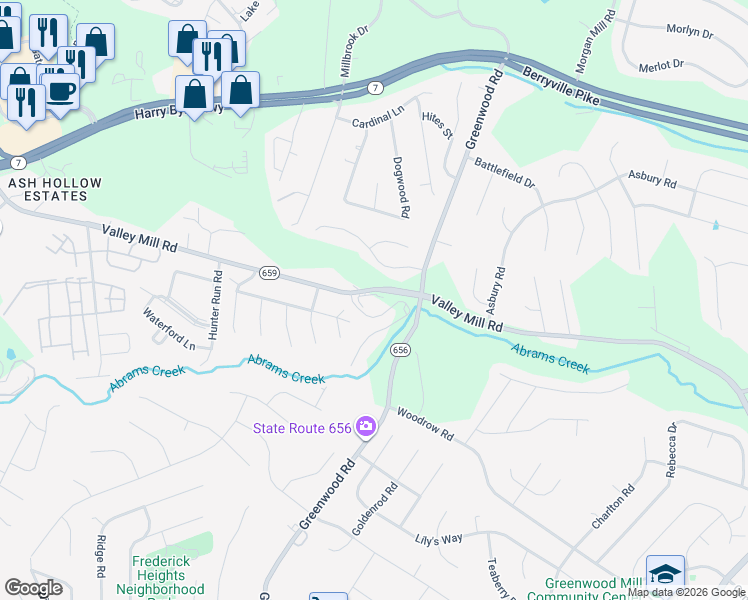 map of restaurants, bars, coffee shops, grocery stores, and more near 137 Pebble Brook Lane in Winchester