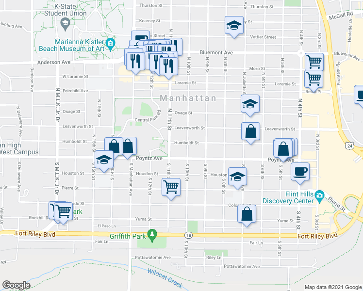 map of restaurants, bars, coffee shops, grocery stores, and more near 1011 Humboldt Street in Manhattan