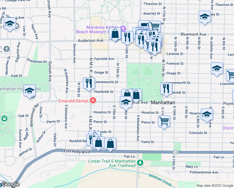 map of restaurants, bars, coffee shops, grocery stores, and more near 1425 Humboldt Street in Manhattan