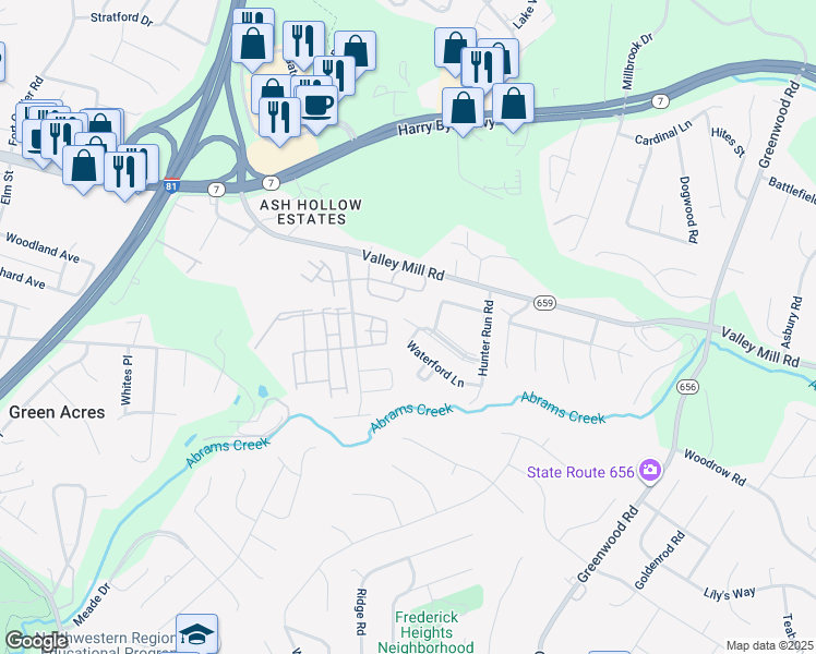 map of restaurants, bars, coffee shops, grocery stores, and more near 207 Little River Drive in Winchester