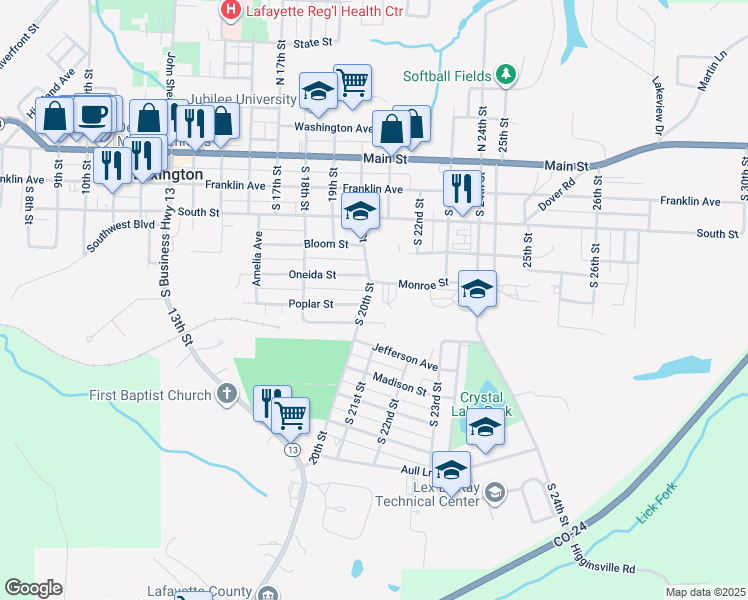 map of restaurants, bars, coffee shops, grocery stores, and more near 608 20th Street in Lexington