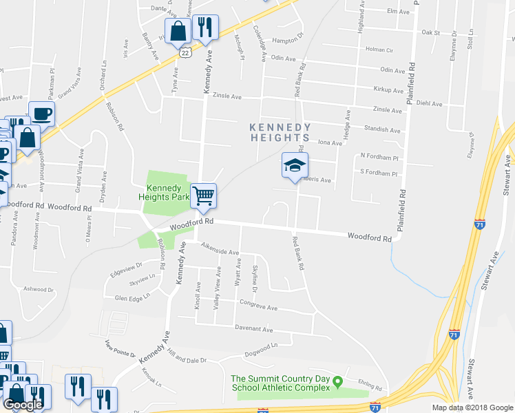 map of restaurants, bars, coffee shops, grocery stores, and more near 6065 Red Bank Road in Cincinnati