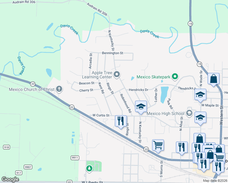 map of restaurants, bars, coffee shops, grocery stores, and more near 1017-1025 Ringo Street in Mexico