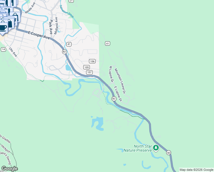 map of restaurants, bars, coffee shops, grocery stores, and more near 25427 Colorado 82 in Aspen