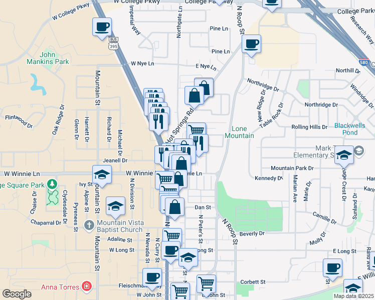 map of restaurants, bars, coffee shops, grocery stores, and more near 213 Sage Street in Carson City