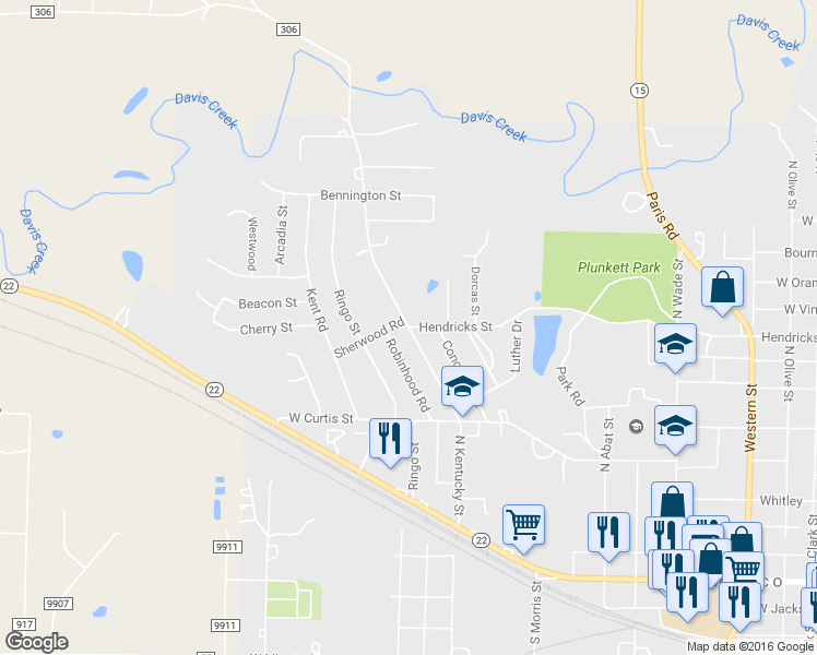 map of restaurants, bars, coffee shops, grocery stores, and more near 1071 North Kentucky Street in Mexico