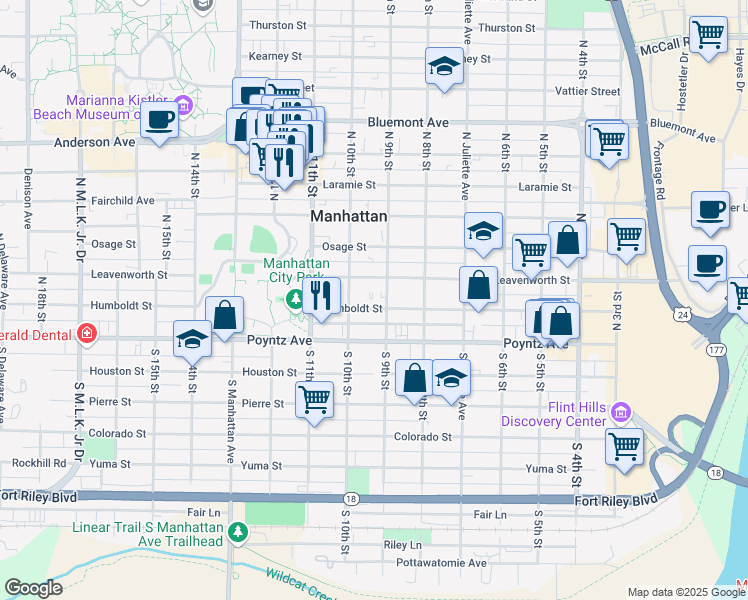 map of restaurants, bars, coffee shops, grocery stores, and more near in Manhattan