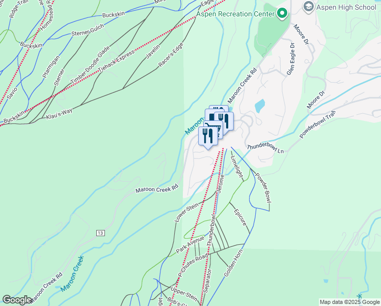 map of restaurants, bars, coffee shops, grocery stores, and more near 1635-1645 County Road 13 in Aspen