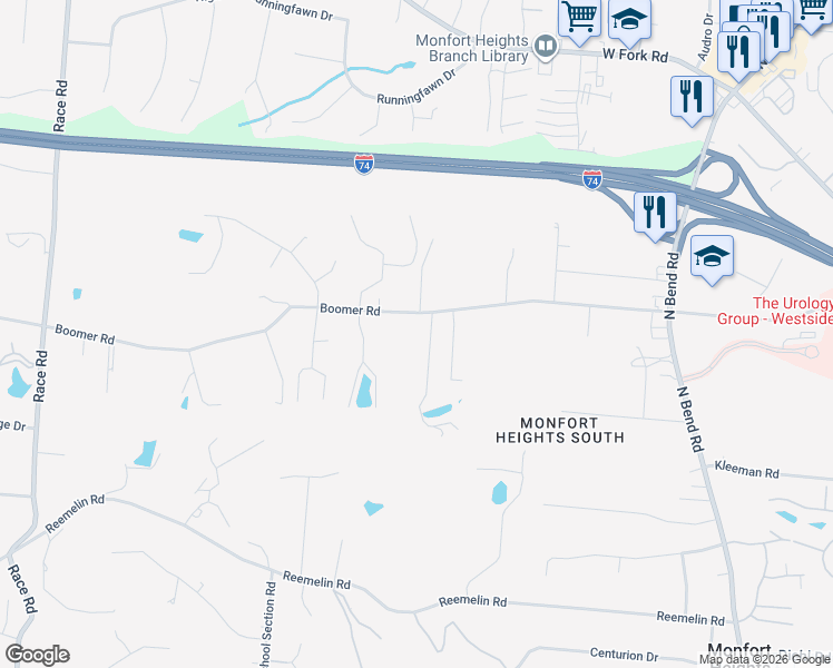 map of restaurants, bars, coffee shops, grocery stores, and more near 4135 Boomer Road in Cincinnati