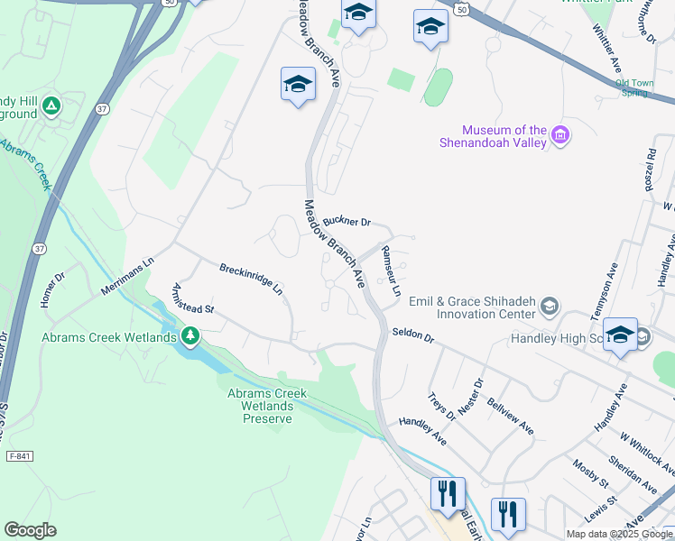 map of restaurants, bars, coffee shops, grocery stores, and more near 902 Mahone Drive in Winchester