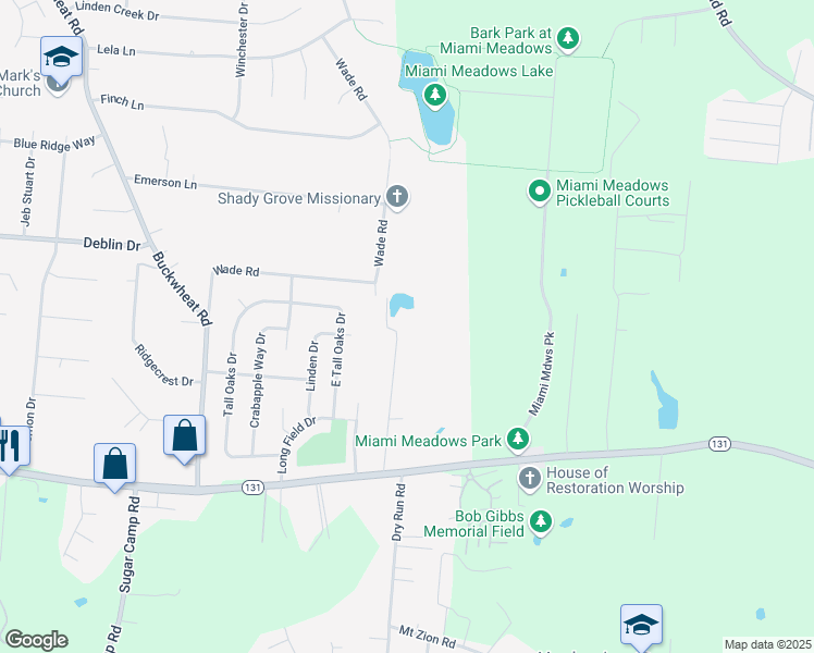 map of restaurants, bars, coffee shops, grocery stores, and more near 5800 Melody Lane in Milford