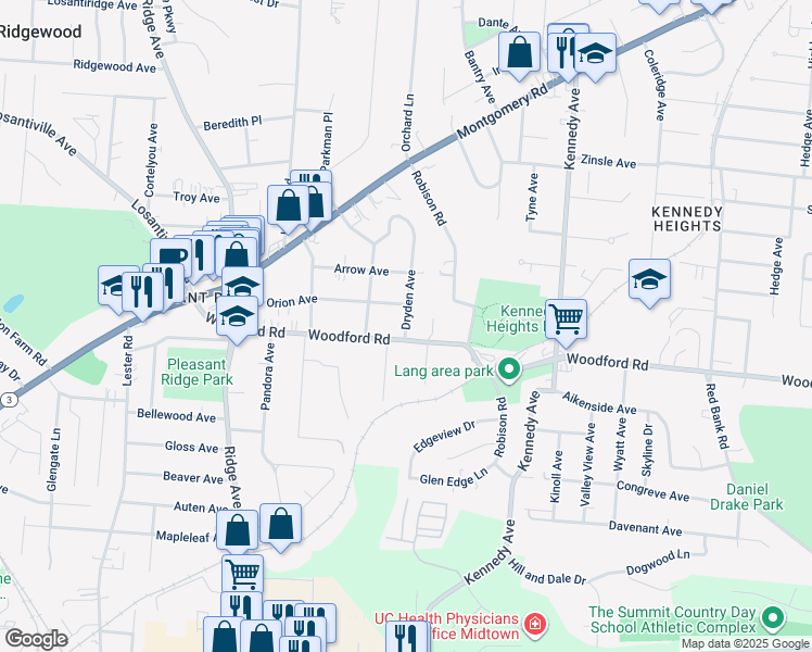 map of restaurants, bars, coffee shops, grocery stores, and more near 6024 Dryden Avenue in Cincinnati