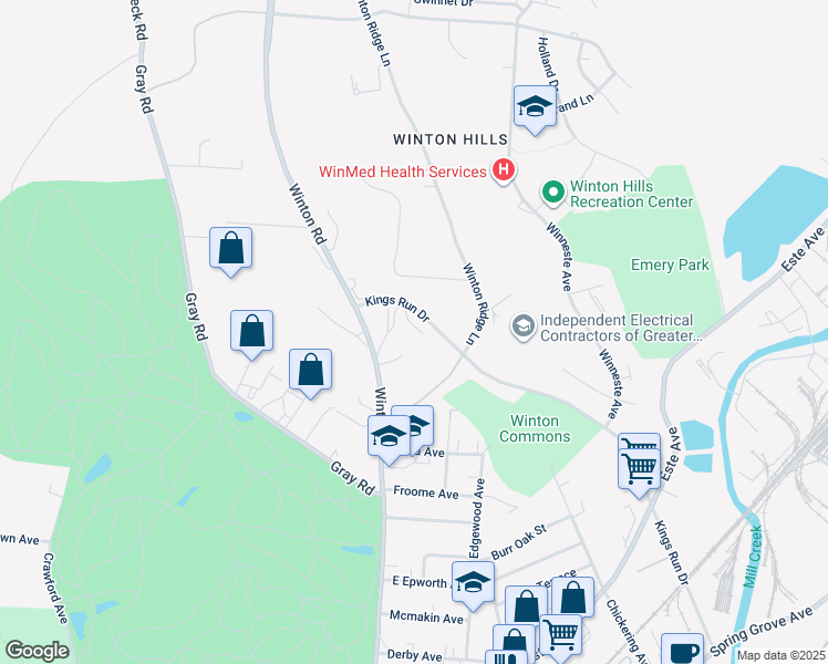 map of restaurants, bars, coffee shops, grocery stores, and more near 768 Kings Run Drive in Cincinnati