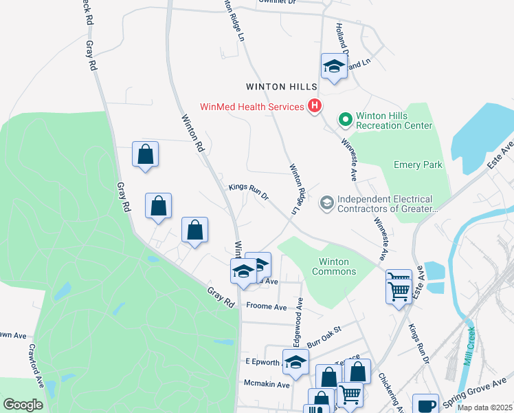 map of restaurants, bars, coffee shops, grocery stores, and more near 768 Kings Run Drive in Cincinnati