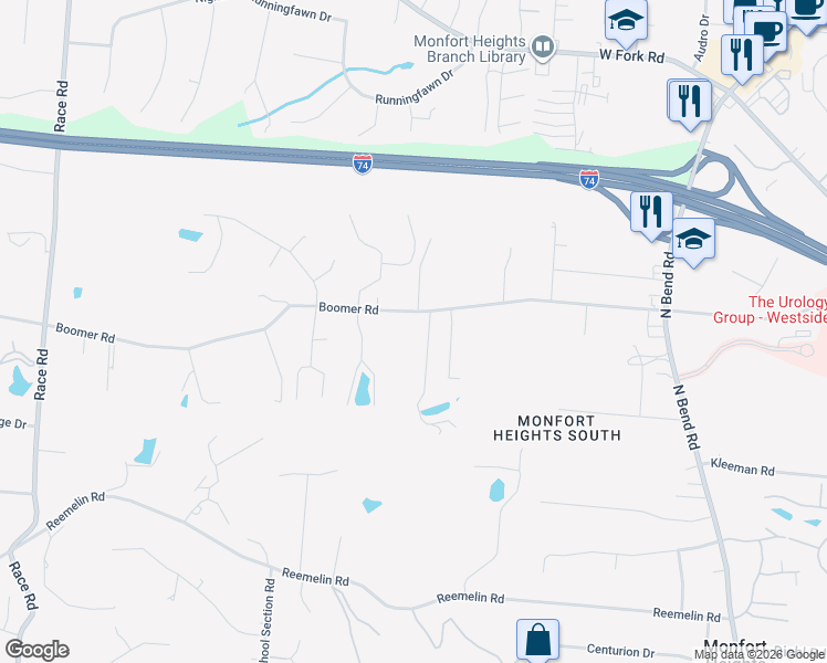 map of restaurants, bars, coffee shops, grocery stores, and more near 4135 Boomer Road in Cincinnati