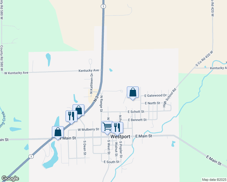 map of restaurants, bars, coffee shops, grocery stores, and more near 510 North Range Street in Westport