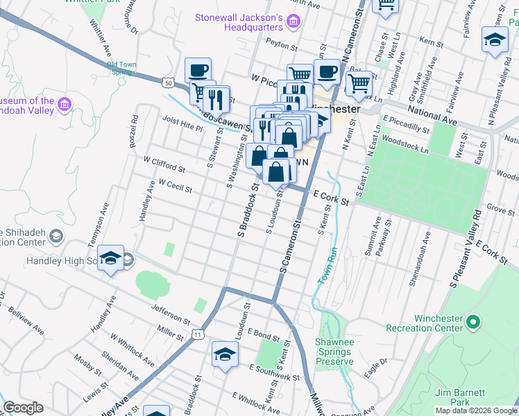 map of restaurants, bars, coffee shops, grocery stores, and more near in Winchester