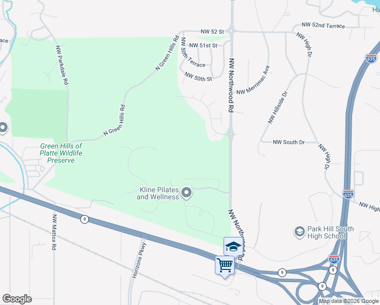 map of restaurants, bars, coffee shops, grocery stores, and more near 4840 Northwest Linder Lane in Kansas City