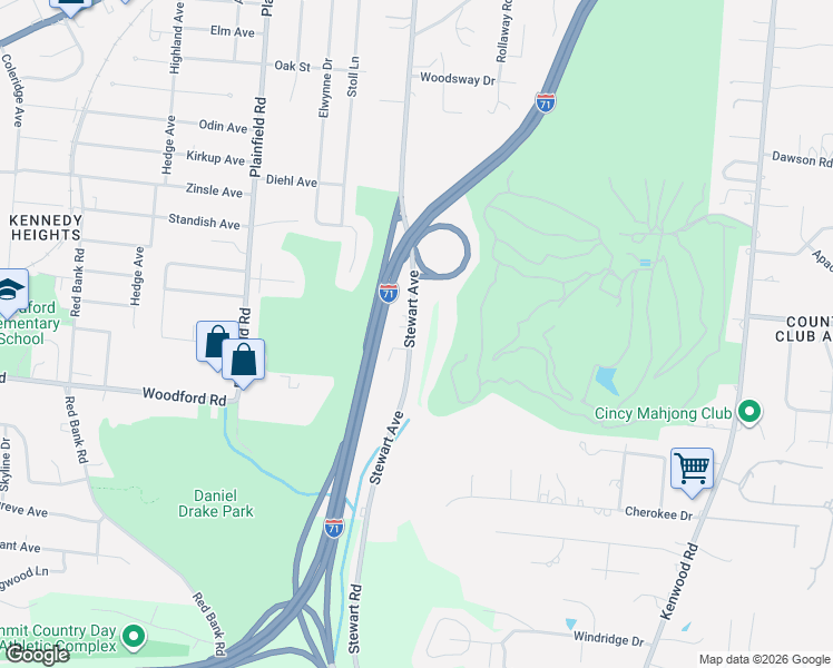 map of restaurants, bars, coffee shops, grocery stores, and more near 6262 Stewart Avenue in Cincinnati