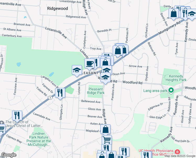 map of restaurants, bars, coffee shops, grocery stores, and more near in Cincinnati