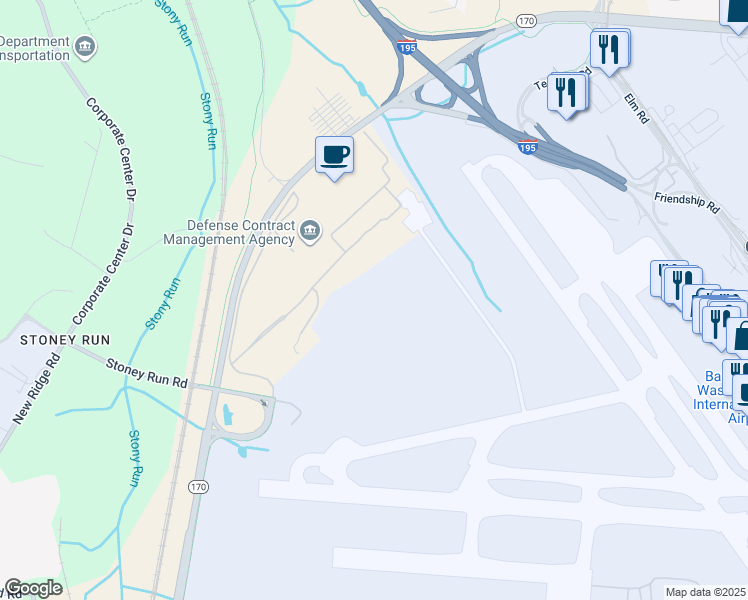 map of restaurants, bars, coffee shops, grocery stores, and more near 1055 Stoney Run Road in Baltimore