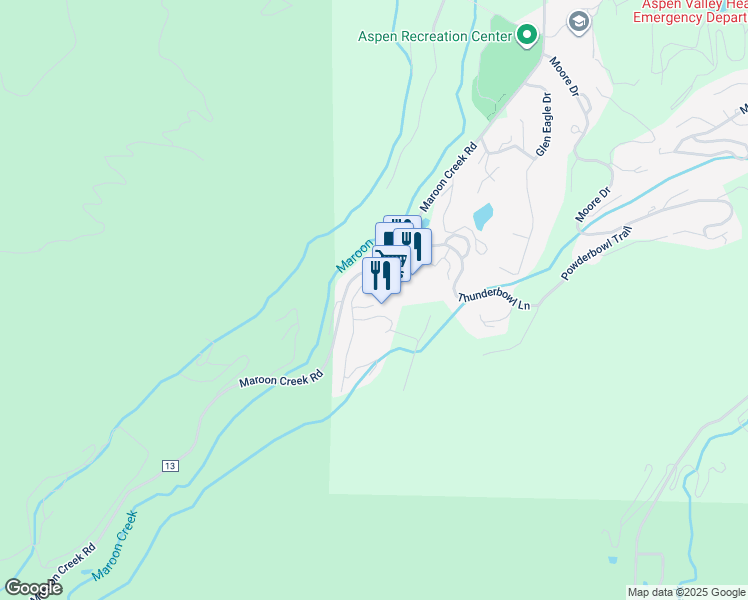 map of restaurants, bars, coffee shops, grocery stores, and more near 75 Prospector Road in Aspen
