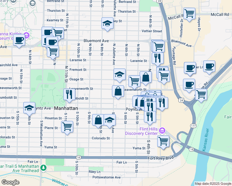 map of restaurants, bars, coffee shops, grocery stores, and more near 221 North Juliette Avenue in Manhattan