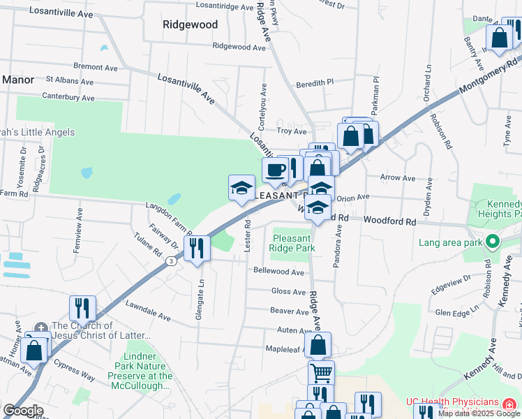 map of restaurants, bars, coffee shops, grocery stores, and more near 6020 Montgomery Road in Cincinnati