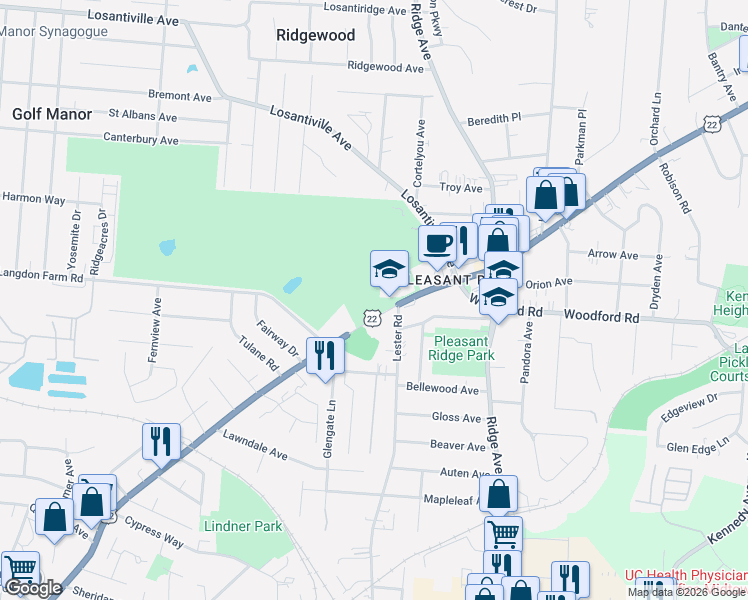 map of restaurants, bars, coffee shops, grocery stores, and more near 5945 Montgomery Road in Cincinnati