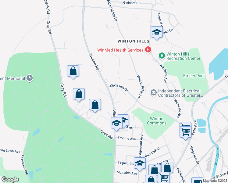 map of restaurants, bars, coffee shops, grocery stores, and more near 768 Kings Run Drive in Cincinnati