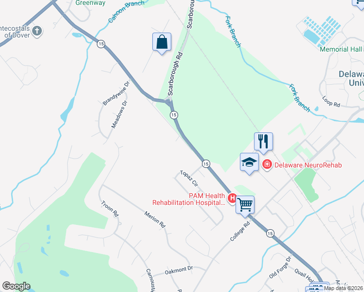 map of restaurants, bars, coffee shops, grocery stores, and more near 1390 McKee Road in Dover