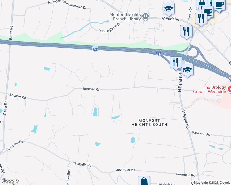 map of restaurants, bars, coffee shops, grocery stores, and more near 4135 Boomer Road in Cincinnati