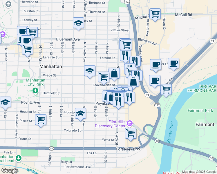map of restaurants, bars, coffee shops, grocery stores, and more near 431 Leavenworth Street in Manhattan