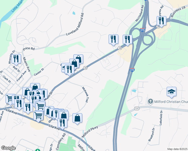 map of restaurants, bars, coffee shops, grocery stores, and more near 901 Edgecombe Drive in Milford