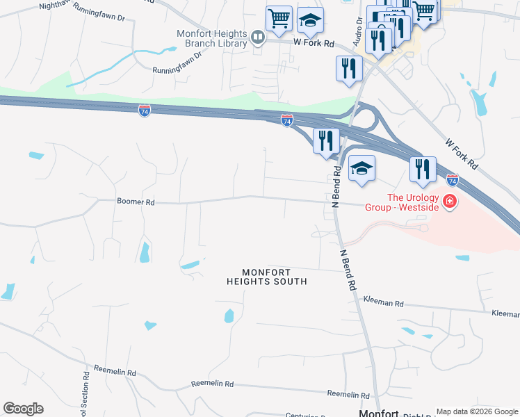 map of restaurants, bars, coffee shops, grocery stores, and more near 3775 Boomer Road in Cincinnati