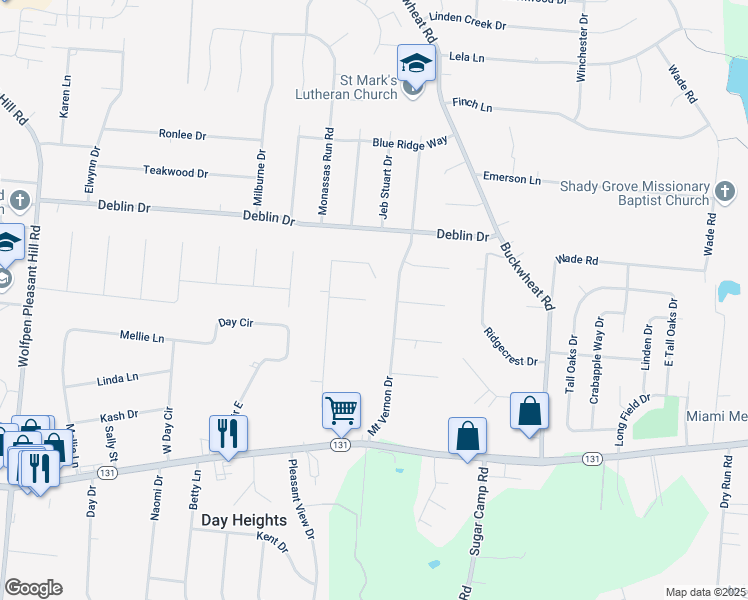 map of restaurants, bars, coffee shops, grocery stores, and more near 1300 Jerry Lane in Milford
