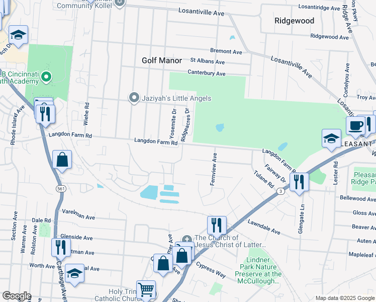 map of restaurants, bars, coffee shops, grocery stores, and more near 2495 Langdon Farm Road in Cincinnati