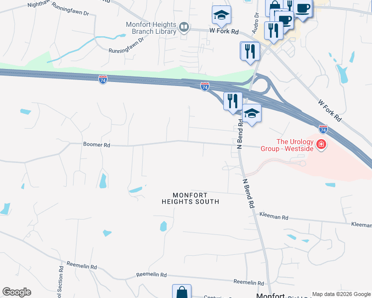 map of restaurants, bars, coffee shops, grocery stores, and more near 3775 Boomer Road in Cincinnati