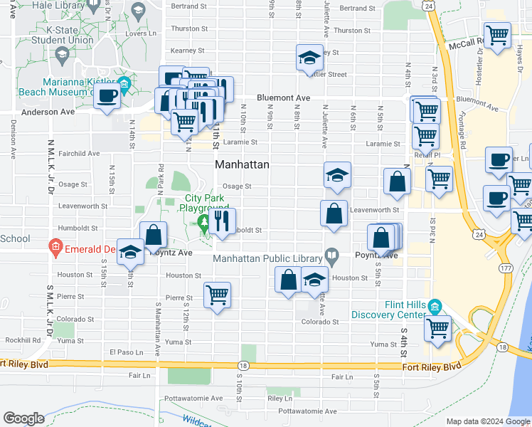 map of restaurants, bars, coffee shops, grocery stores, and more near in Manhattan