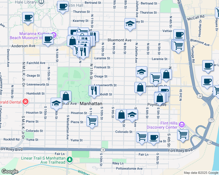 map of restaurants, bars, coffee shops, grocery stores, and more near in Manhattan