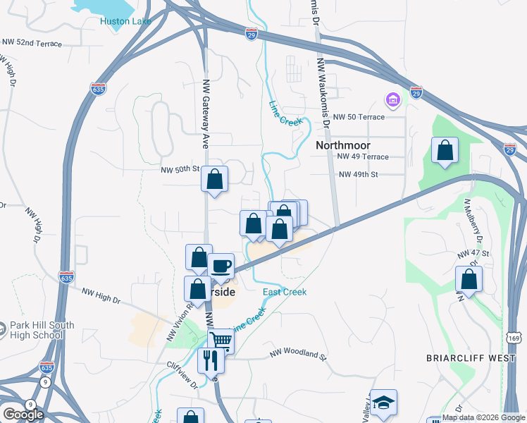 map of restaurants, bars, coffee shops, grocery stores, and more near 4825 4831 5 Homestead Terrace in Riverside